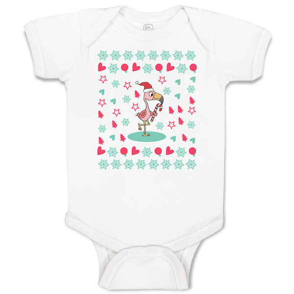 Baby Clothes Dancing Flamingo Crane Bird with Cute Little Hearts Baby Bodysuits