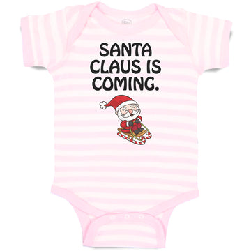 Baby Clothes Santa Claus Is Coming with Snow Riding Stick Baby Bodysuits Cotton