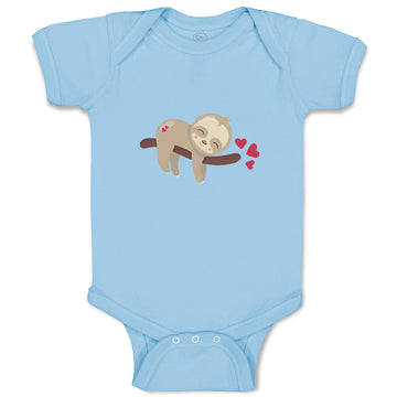 Baby Clothes Valentine Sloth Branch Red Hearts Valentins Day Baby Bodysuits