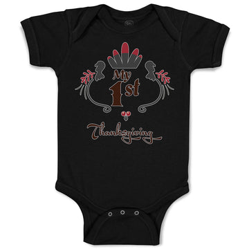 Baby Clothes My 1St Thanksgiving Bird Wings and Leaves Design Baby Bodysuits