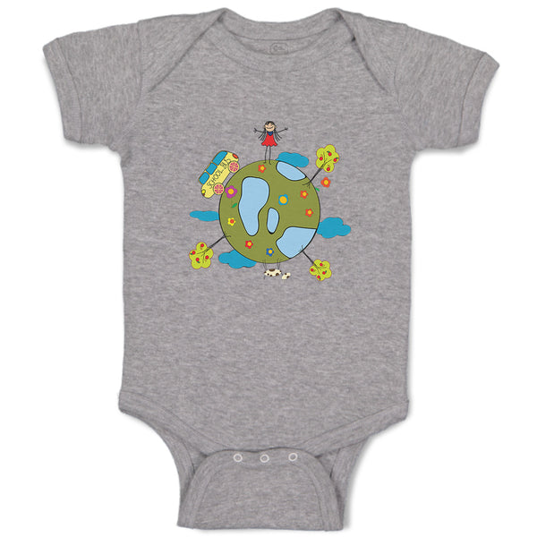 Baby Clothes Earth Globe with Bus Children Funny & Novelty Funny Baby Bodysuits