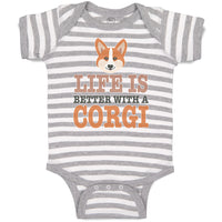 Baby Clothes Life Is Better with A Corgi Dog with Face Baby Bodysuits Cotton