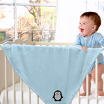 Plush Baby Blanket Baby Penguin Embroidery Receiving Swaddle Blanket Polyester