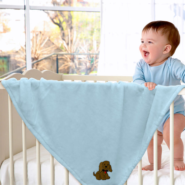 Plush Baby Blanket Puppy Dog Embroidery Receiving Swaddle Blanket Polyester