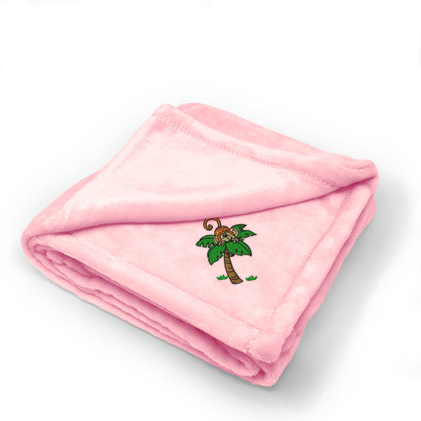 Plush Baby Blanket Kid Monkey Palm Tree Embroidery Receiving Swaddle Blanket