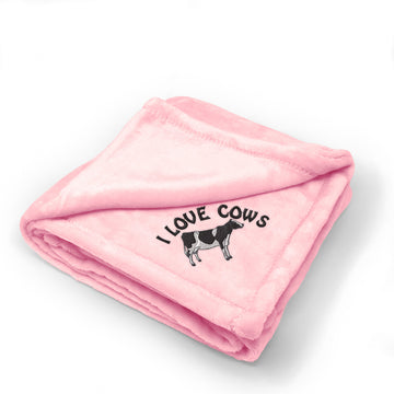 Plush Baby Blanket I Love Cows Embroidery Receiving Swaddle Blanket Polyester