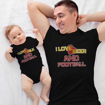 Daddy and Baby Matching Outfits I Love Beer and Football Heart - I Milk and