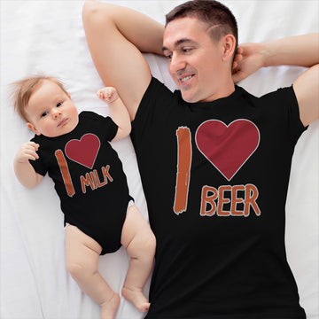 Daddy and Baby Matching Outfits Paste Option - I Love Beer Heart Cotton
