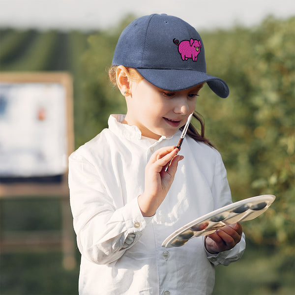 Kids Baseball Hat Pink Piggy Embroidery Toddler Cap Cotton - Cute Rascals