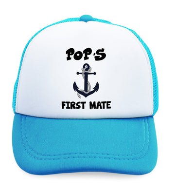 Kids Trucker Hats Pop's First Mate Grandpa Grandfather Boys Hats & Girls Hats