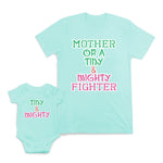 Mom and Baby Matching Outfits Mother of A Tiny and Mighty Fighter Cotton