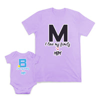 Mom and Baby Matching Outfits I Love My Family Baby Heart Smile Letter B Cotton