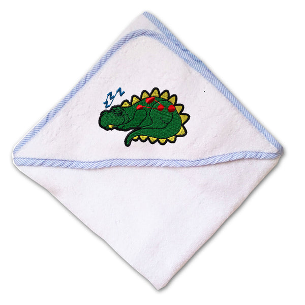 Baby Hooded Towel Snoozing Dino Embroidery Kids Bath Robe Cotton - Cute Rascals